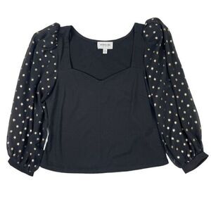 HIGHLINE COLLECTIVE Black & Gold Polka Dot Dress Blouse Women’s Size Large